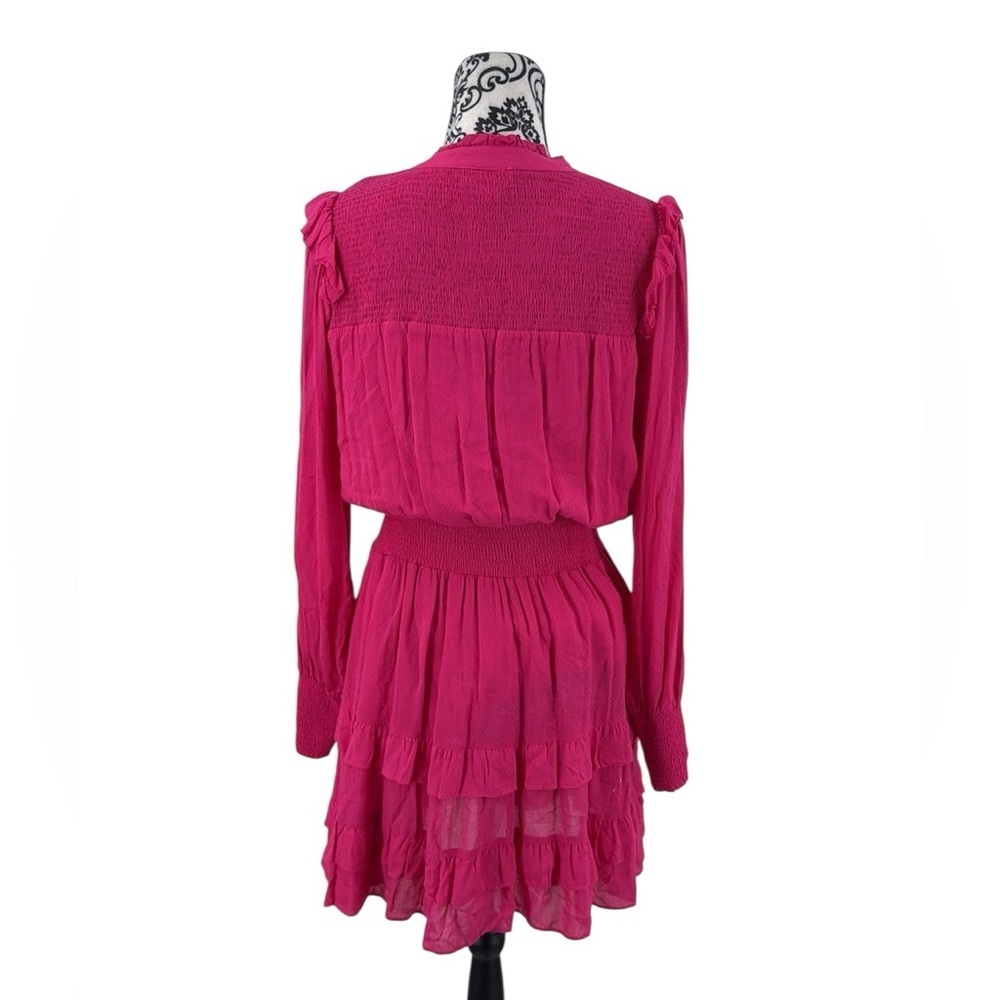 Allison New York Hot Pink Smocked Ruffle Mini Dress Women’s M – Boho Cottagecore - Picture 9 of 13